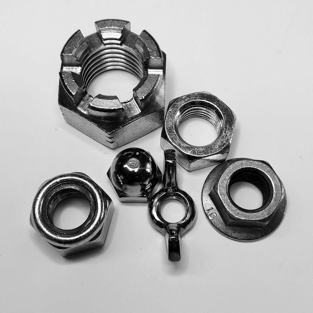 Full Nuts, Nyloc Nuts, Flanged Nuts, Wing Nuts, Castle Nuts, Dome Nuts